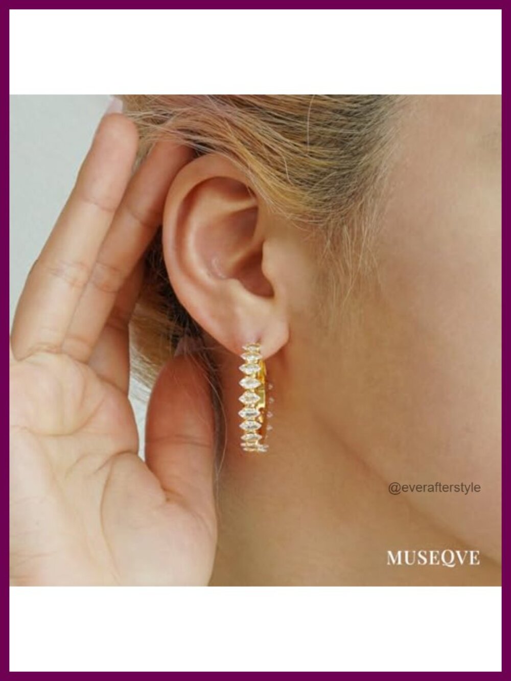 14K Gold Plated Marquise CZ Hoop Earrings 30MM Leaf - Picture 2 of 5